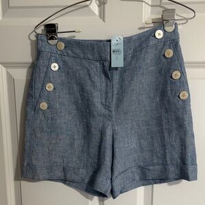 LOFT Chambray Blue Linen Sailor Shorts with Button Detail NEW